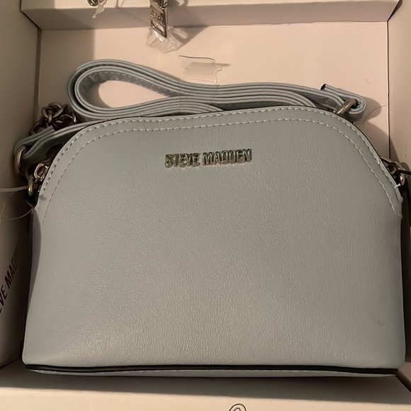 STEVE MADDEN 3pc Set Light Blue Crossbody Purse Earbud Case Scarf Keychain NEW - Picture 5 of 9